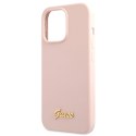 Guess nakładka do iPhone 13 Pro Max 6,7" GUHCP13XLSLMGLP różowa hard case Liquid Silicone Script Gold Metal Logo