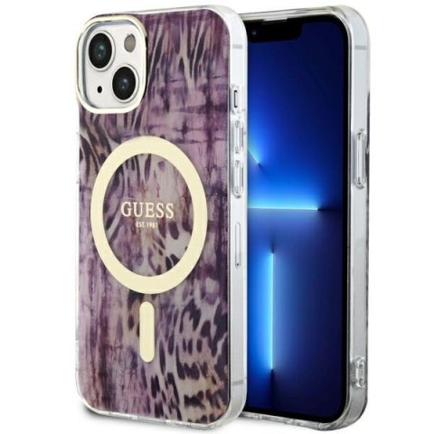 Guess nakładka do iPhone 14 6,1" GUHMP14SHLEOPWP różowa hardcase Magsafe IML Leopard