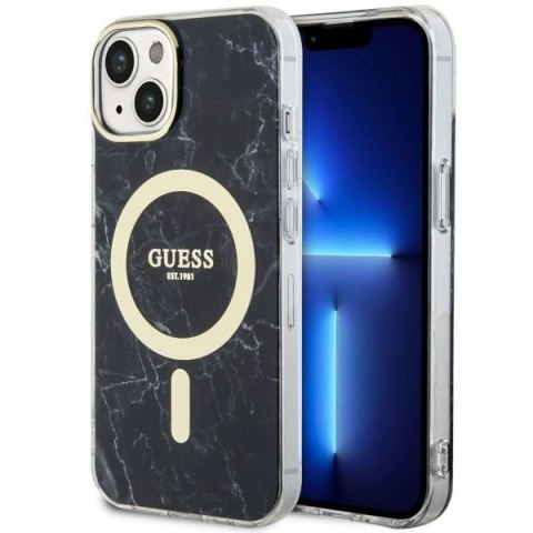 Guess nakładka do iPhone 14 6,1" GUHMP14SPCUMAK czarna hardcase Magsafe IML Marble