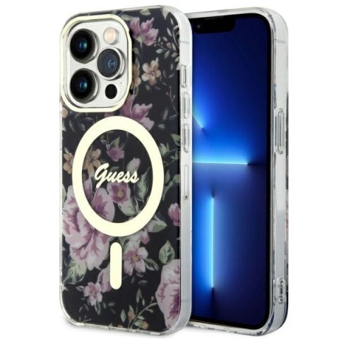 Guess nakładka do iPhone 14 Pro 6,1" GUHMP14LHCFWSK czarna hardcase Magsafe IML Flower