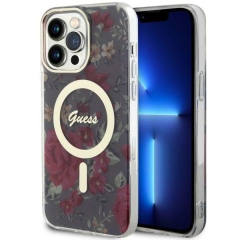 Guess nakładka do iPhone 14 Pro Max 6,7" GUHMP14XHCFWSA khaki hardcase Magsafe IML Flower