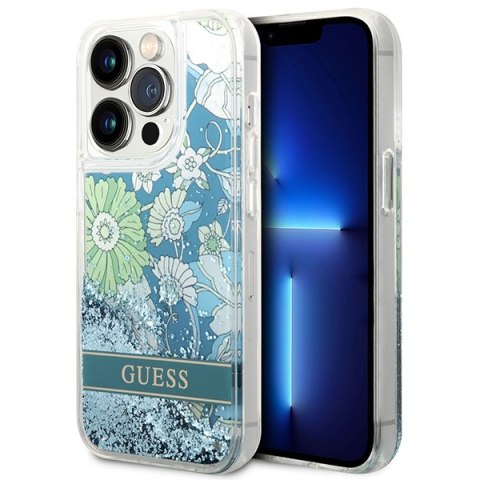 Guess nakładka do iPhone 14 Pro Max 6,7" GUHCP14XLFLSN zielona hardcase Flower Liquid Glitter