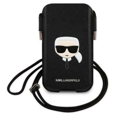 Karl Lagerfeld torebka na telefon 6,1" hardcase czarna KLHCP12MOPHKHK Saffiano Ikonik Karl`s Head