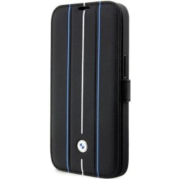 Etui BMW Leather Stamp Blue Lines na iPhone 14 Pro - czarne