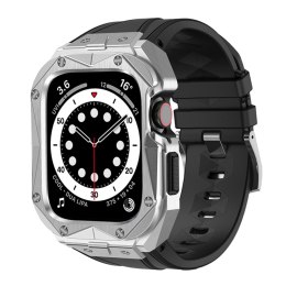 Kingxbar CYF140 2w1 pancerne etui Apple Watch 9, 8, 7 (45 mm) ze stali nierdzewnej z paskiem srebrne